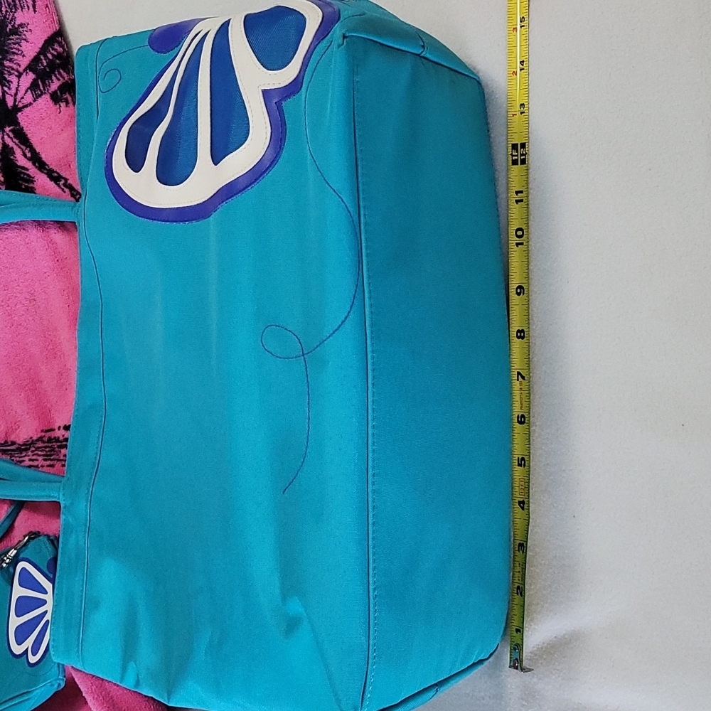 NEW Large Canvas Beach Tote Bag 17 X 11 X 7 Butterfly Summer Living Blue 2pc set - Picture 13 of 14
